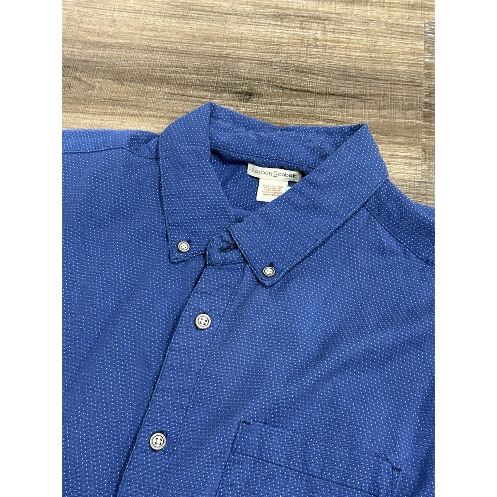 Carbon 2 Cobalt Shirt Mens L Blue Button Down Long Sleeve Polka Dots Cotton